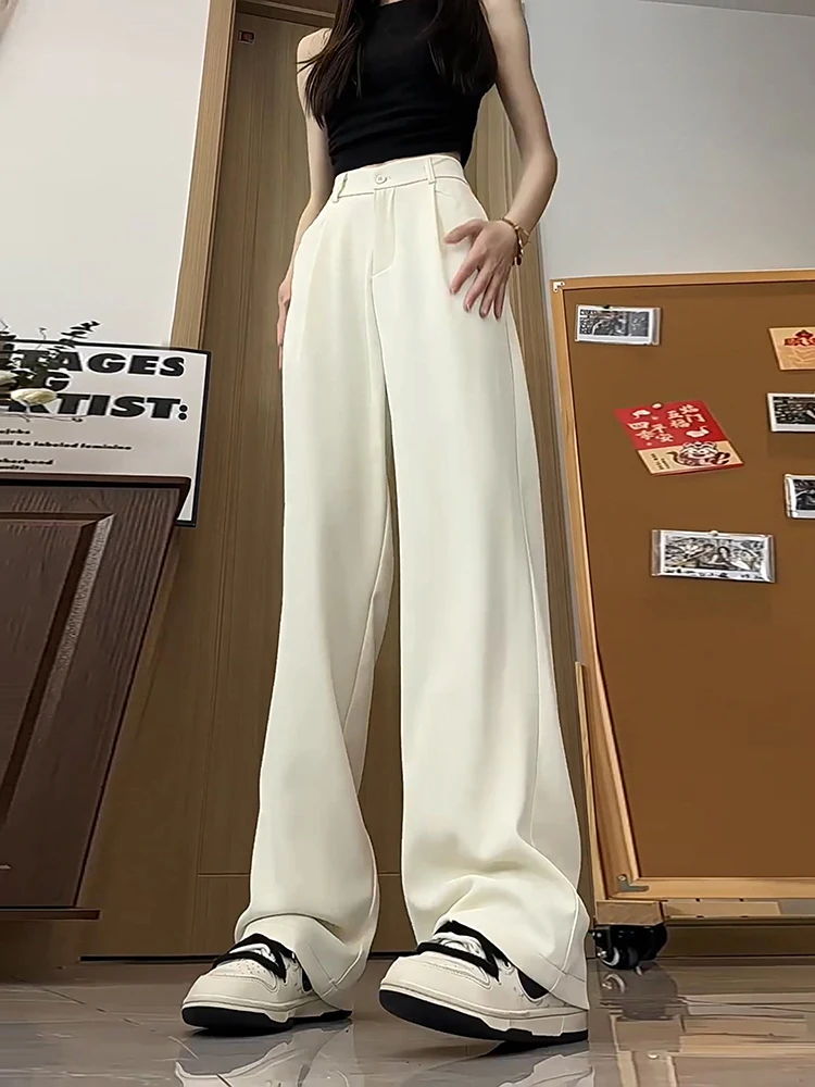 

Мужские летние брюки из ледяного шелка с широкими штанинами, тонкие, струящиеся, с высокой талией, свободного кроя, прямые, длинные джинсы