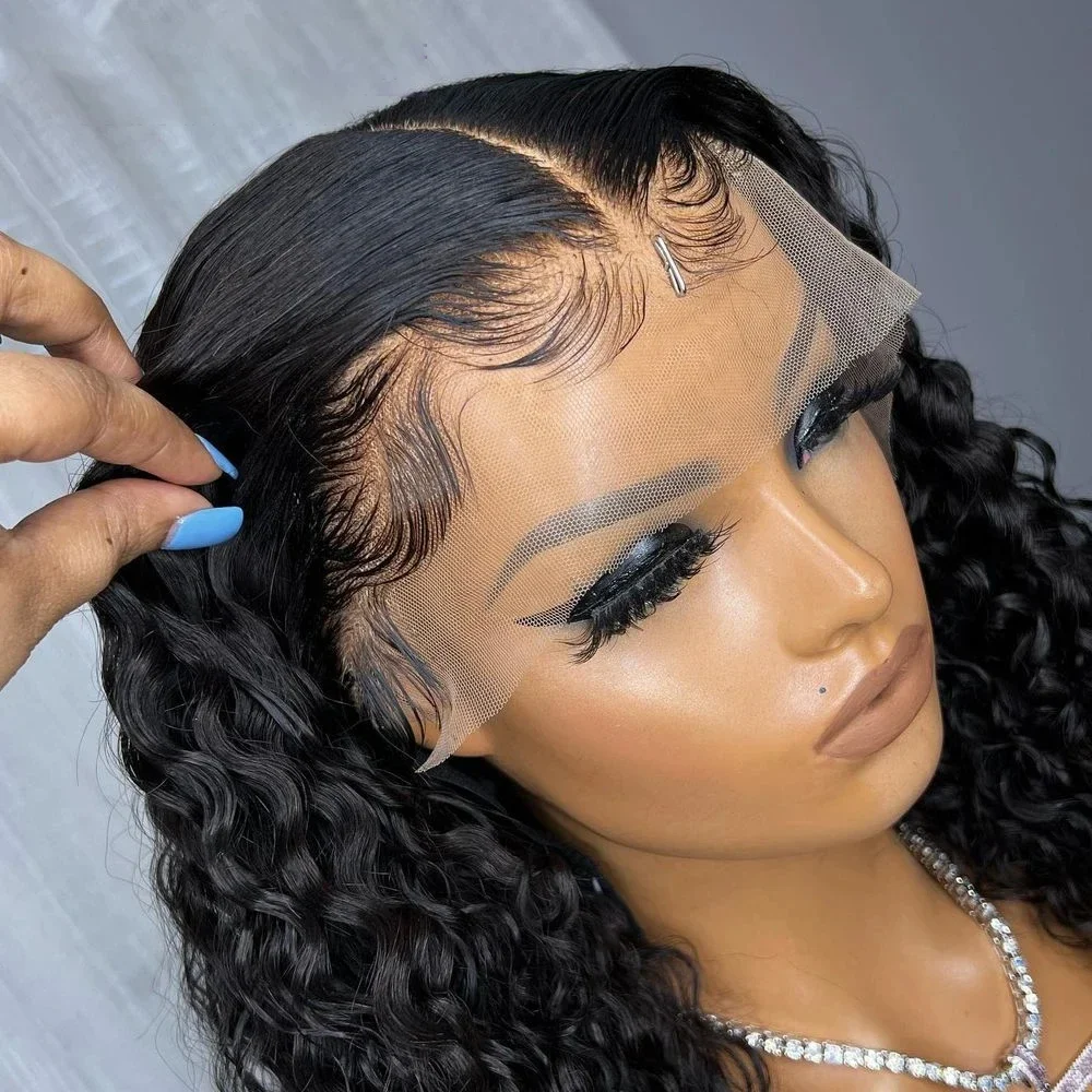 Glueless 26 นิ้วยาว Kinky Curly สีดําธรรมชาติ 180 ความหนาแน่นลึกวิกผมลูกไม้ด้านหน้าด้านหน้าสําหรับผู้หญิงที่มีผมเด็กก่อน Plucked ทุกวัน