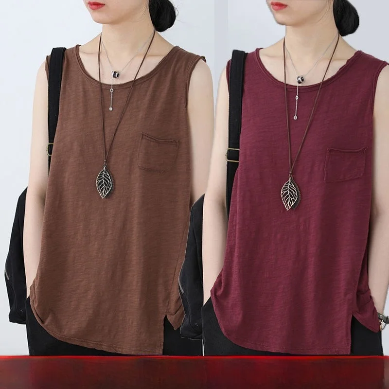 Summer New Loose Large Size Strapless Vest Pure Color Simple Style Sleeveless Top Women's Single Two-Piece Pack  Color
