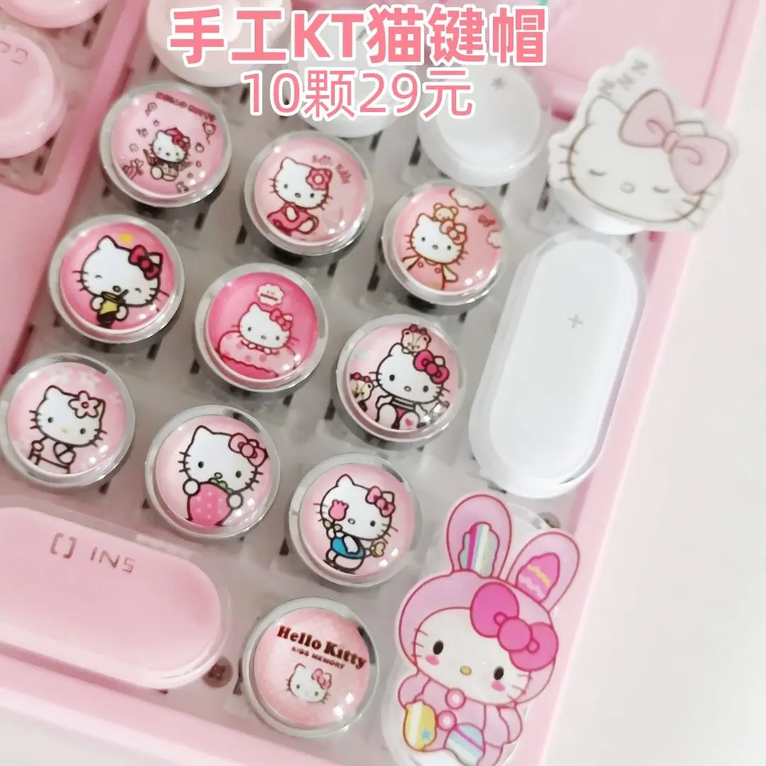 

Cartoon Sanrio Hello Kittys Cute Round Punk Mechanical Keyboard Keycap Kitty Mechanical Abs Keyboard Keycap Female Holiday Gifts