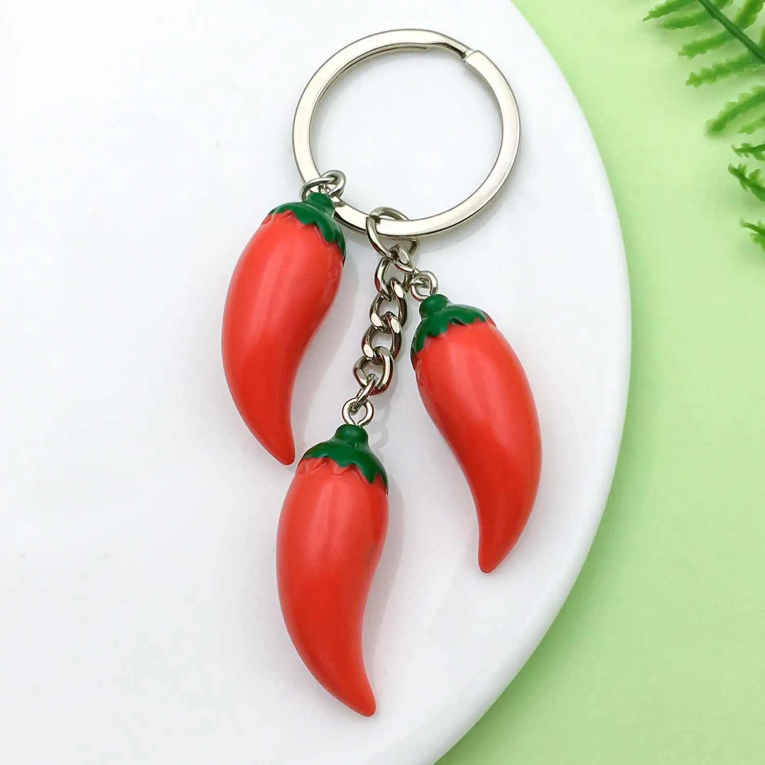 1 قطعة سلسلة المفاتيح تصميم الفلفل الأحمر الراتنج المألوف ، حلقة مفاتيح الغذاء المقلدة ، لمفاتيح السيارة ، حقائب الظهر ، المحافظ #3