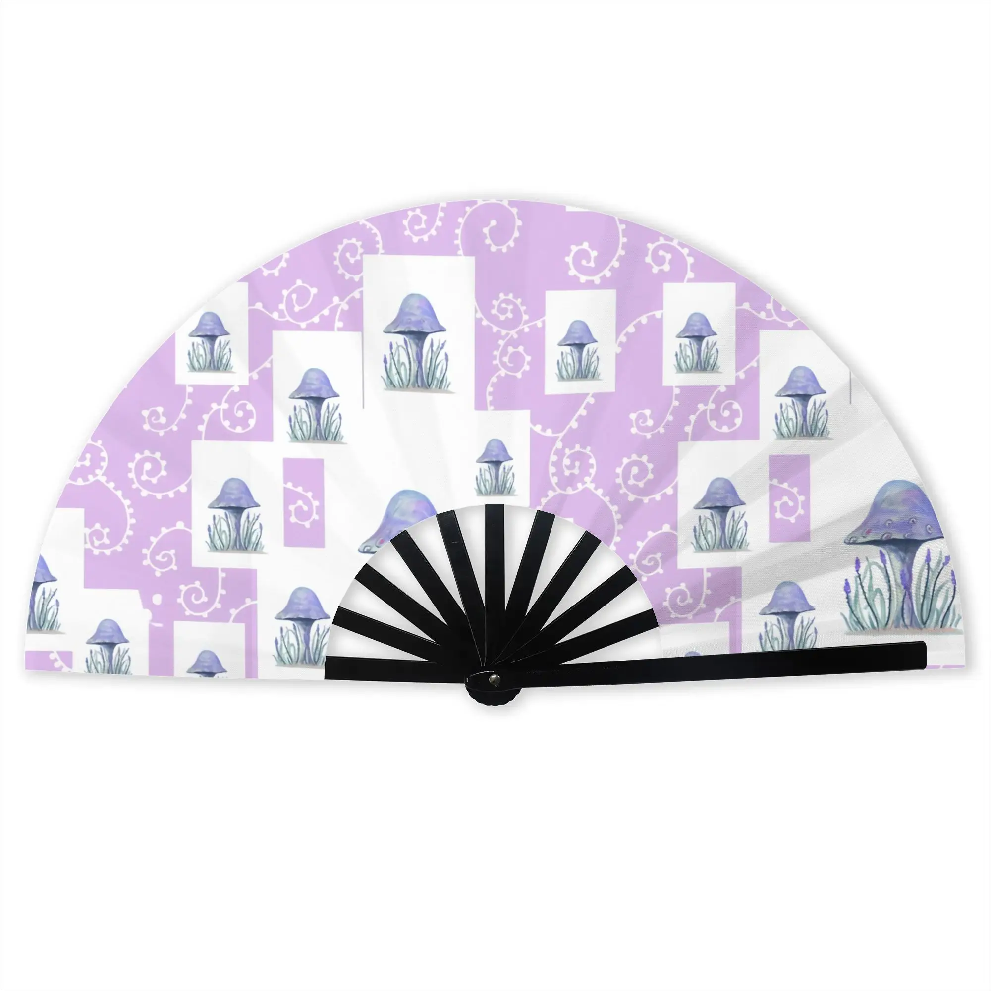 Mushroom Lilac On White Hand Fan Promotional Gift Party  Durable Folding Fans Novelty Bulk Pack Fan