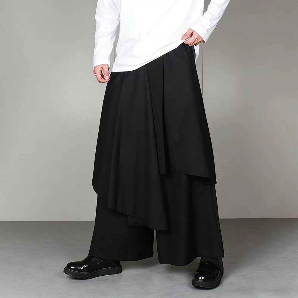 Mens Dark Irregular Japanese Gothic  Skirt Pants Streetwear Fashion Youth Outdoor Asymmetrical Casual Wide Leg Pants Men'S Wear