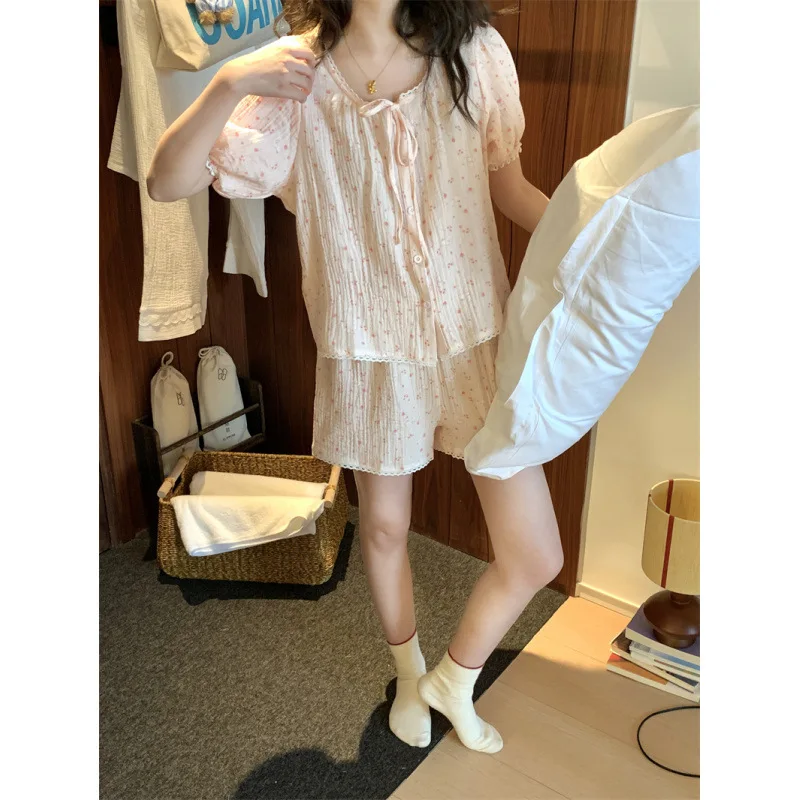 

2026 Summer New Cartoon Simple Lace Pajama Set Casual and Comfortable Loungewear