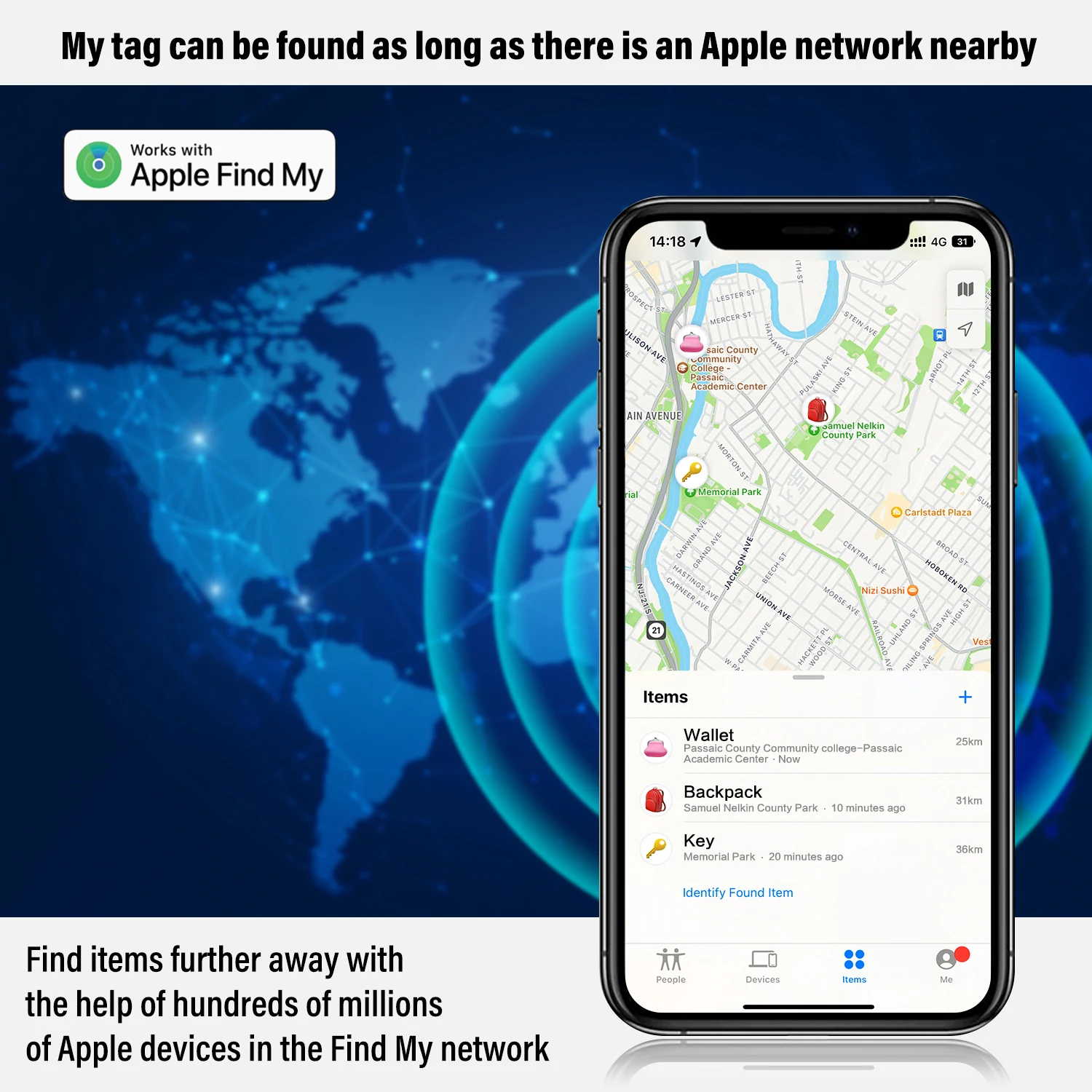 MFI Certified GPS Tracker Smart Locator Slim Finder สําหรับสัตว์เลี้ยงกระเป๋าเดินทางคีย์กระเป๋ากระเป๋าสตางค์ทํางานร่วมกับ Find My App Compatible