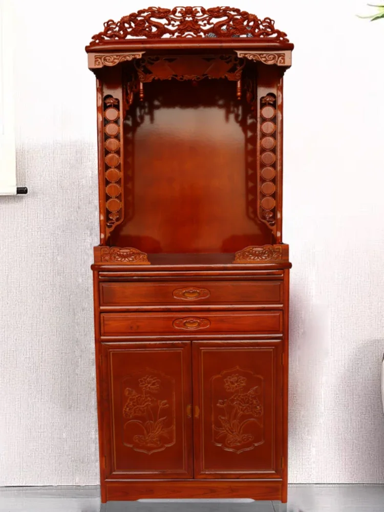 Solid Wood Household God of Wealth Economic Table Small Altar Cabinet Guan Gong Blessing Altar Table New Chinese Style