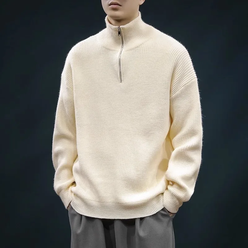 

Свободный трикотажный кардиган на молнии, мужской корейский Sle Lazy Faion, свободный мужской свитер с высоким воротником, теплый повседневный длинный све