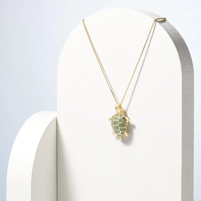 

Jade Turtle Pendant Necklace, 18K Gold Plated Sterling Silver, 18 Inch Chain, Cultural Gift for Women
