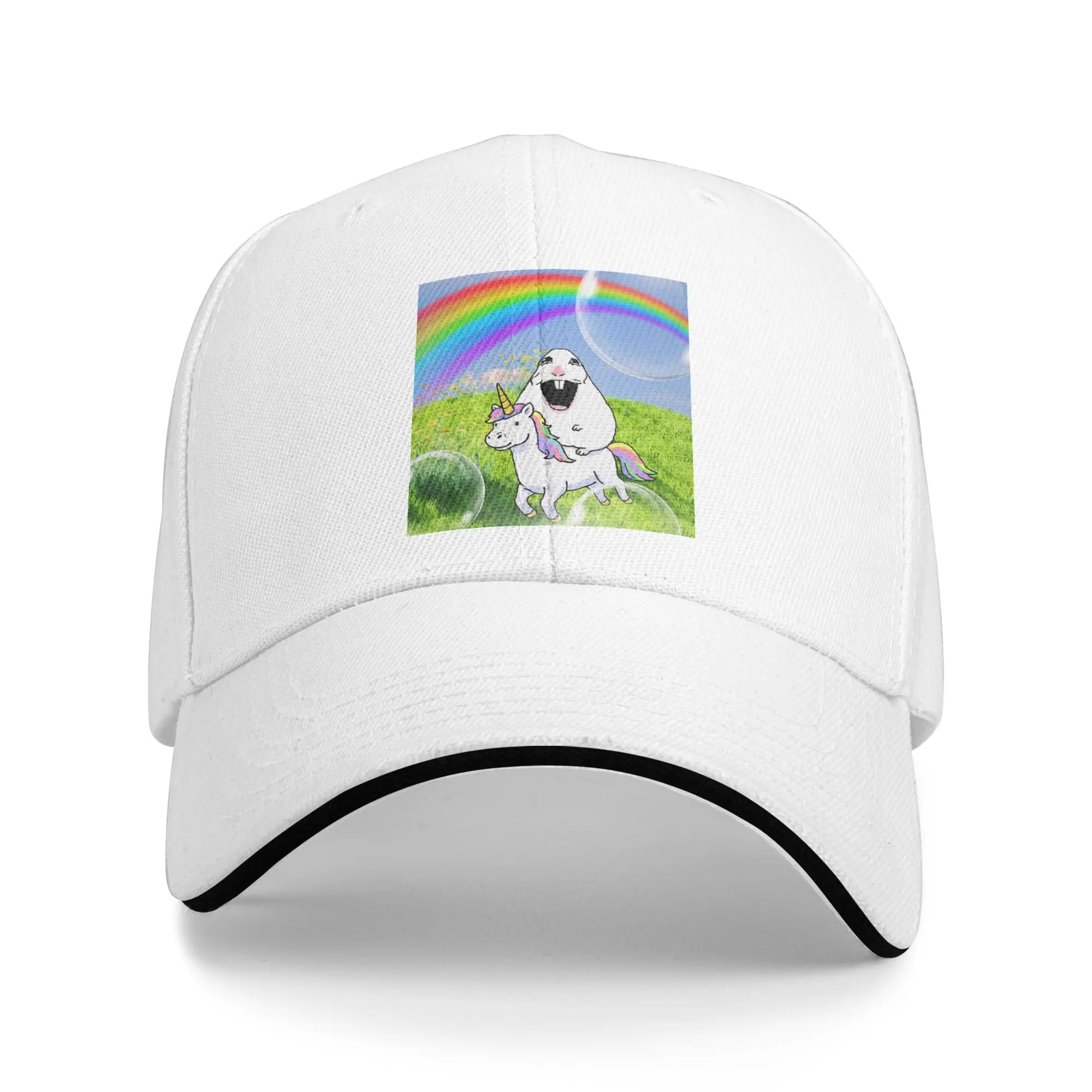 Happy Hamster Riding Unicorn Funny Meme Sandwich Baseball Cap Fashion Gen Z Men Women Breathable Adjustable Headwear Adult Hats