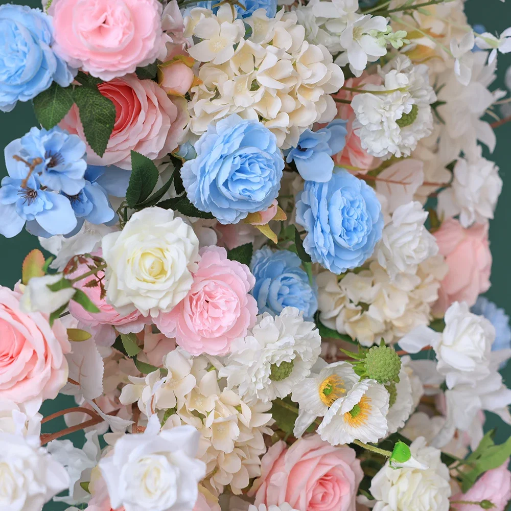 Crafted Artificial Flowers Christmas Party Decoration High Quality White Blue Pink Rose Green Leaves Kunstbloemen Decor HY2375