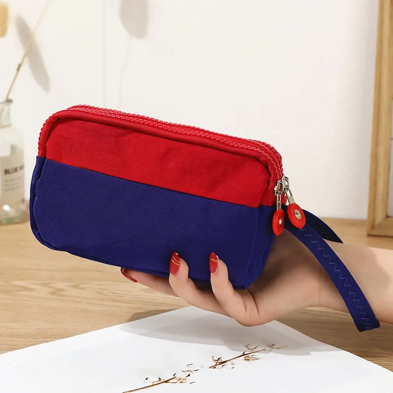 

New Fashion Big Capacity Women Wallet Make-up Bag Coin Purse Mini Bag with Three Zipped Portable Women Wallets Phone Pouch