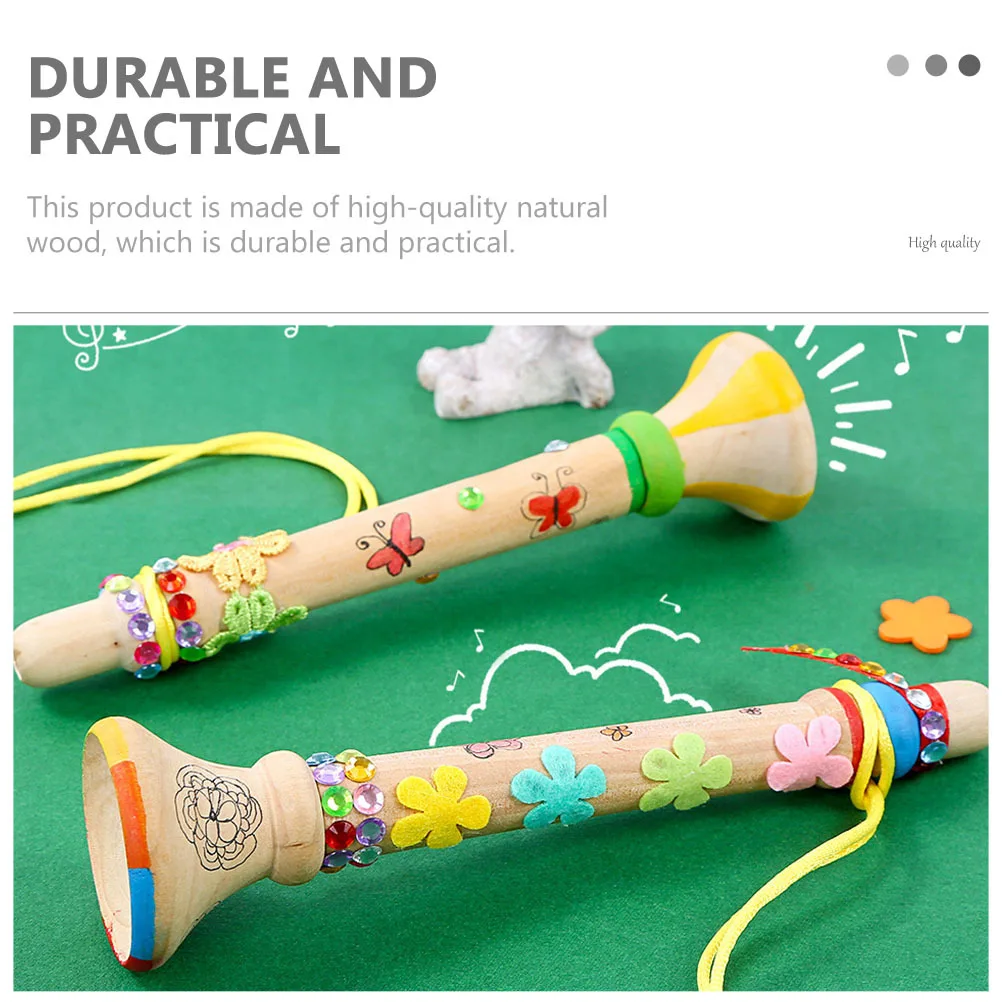 

Vaguelly 4pcs Wooden Blank Speaker Musical Toy Hand Painted Instrument Kids Craft Set Desktop Decoration Horn Model