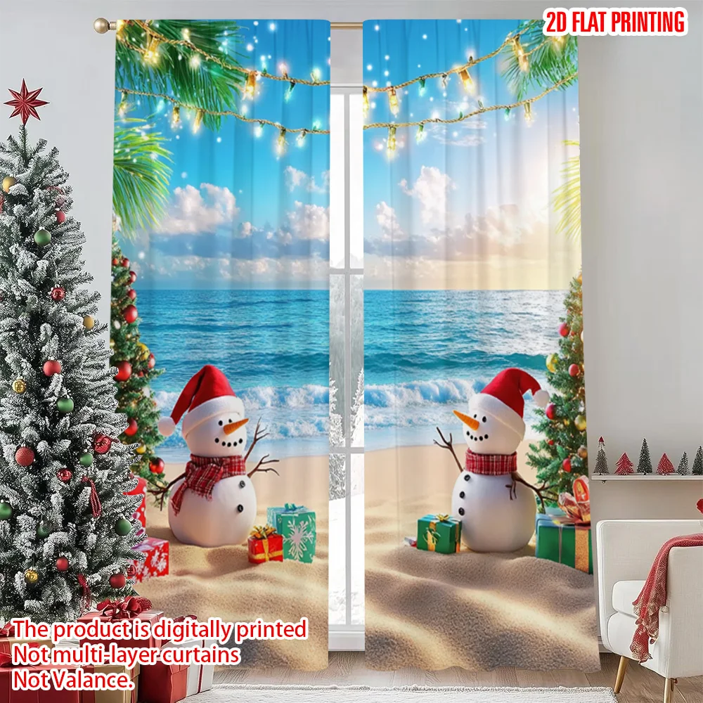 

2pcs 2D flat printing Christmas Curtain Hawaii Beach Christmas 100% Polyester Without Electricity Versatile for Photo Booths