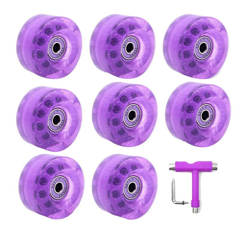 A07T 8 Pack 32 X 58Mm 82A Roller Skate Wheels With Bearing,With Multi-Function Skateboard Roller Skating Accessories