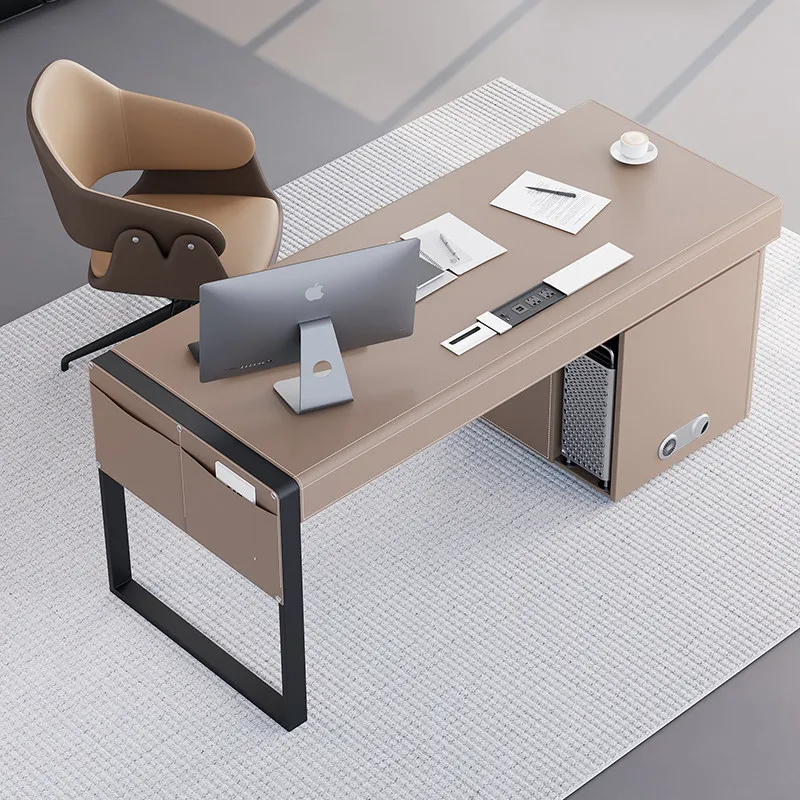 YJQ light luxury saddle leather desk modern simple home study writing desk minimalist high-end desk