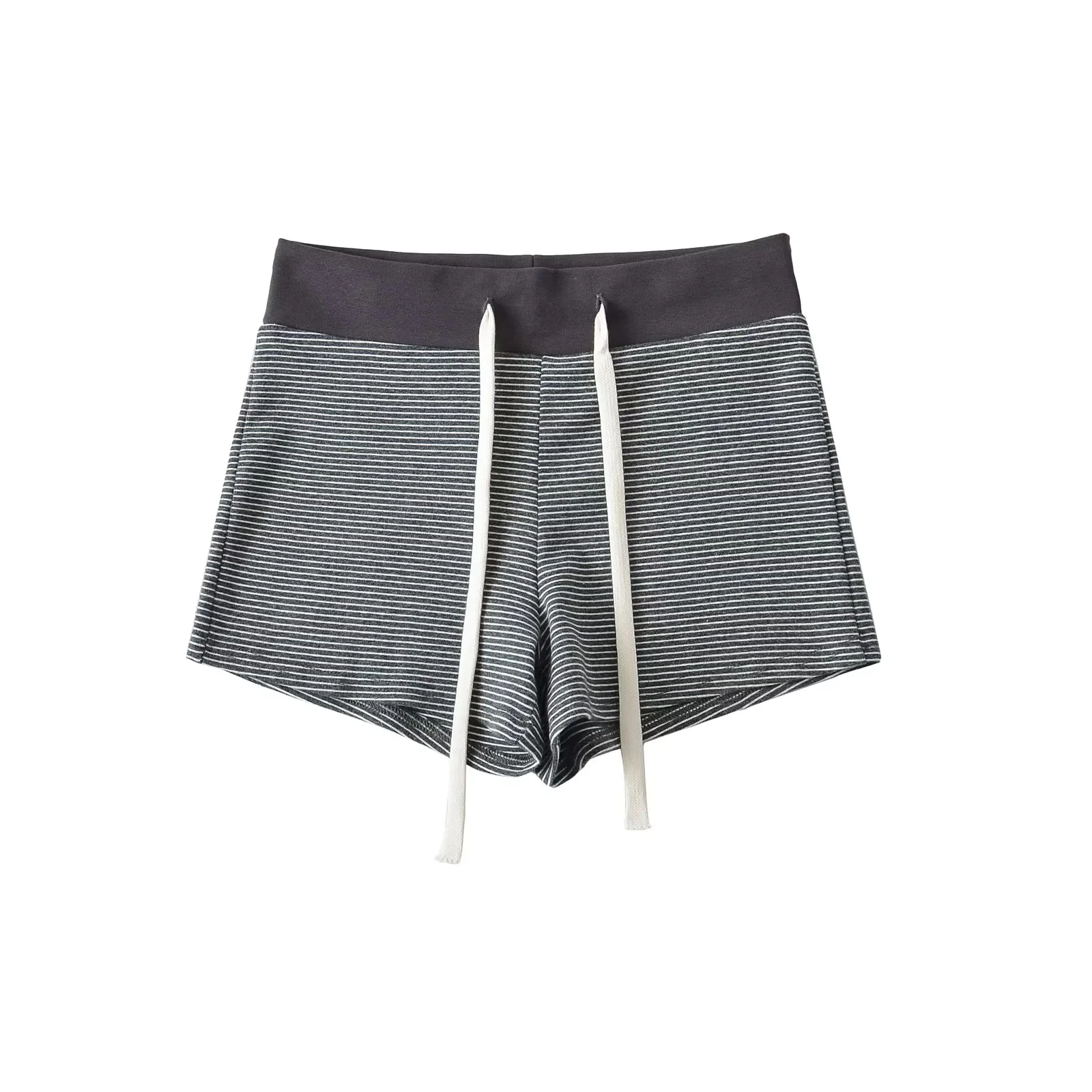 شورت نسائي أمريكي الطراز مريح بخصر واسع ورباط، بنمط مخطط وساق مستقيمة للارتداء الرياضي والمنزلي #5