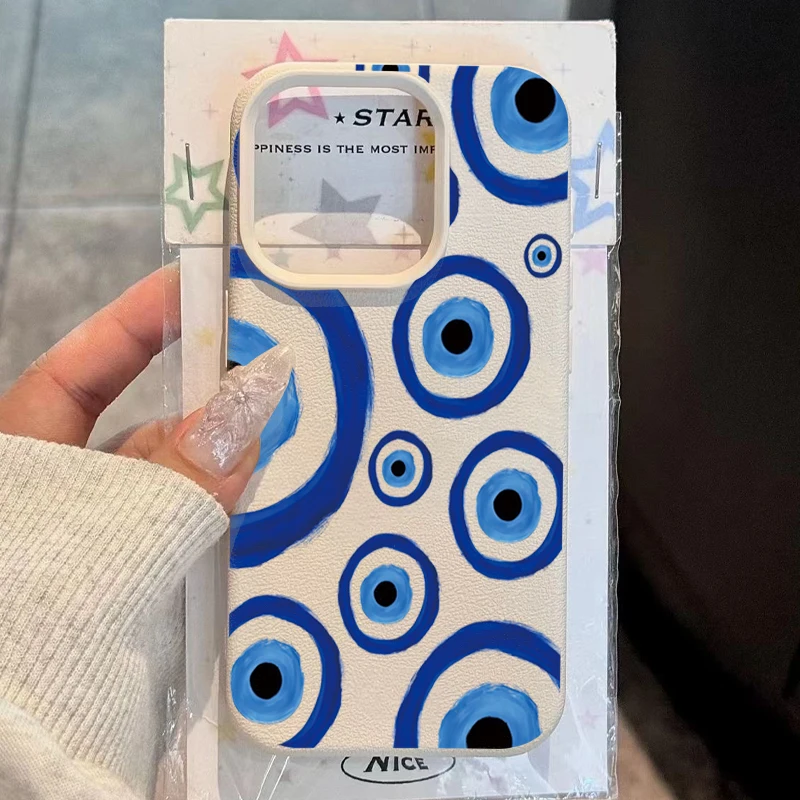 

Retro Eyes Pink Blue Evil Eye Print Phone Case For iPhone 16 17 15 14 13 12 11 Pro Max 16E 17Air X XR XS Max 15 16 Plus Cover