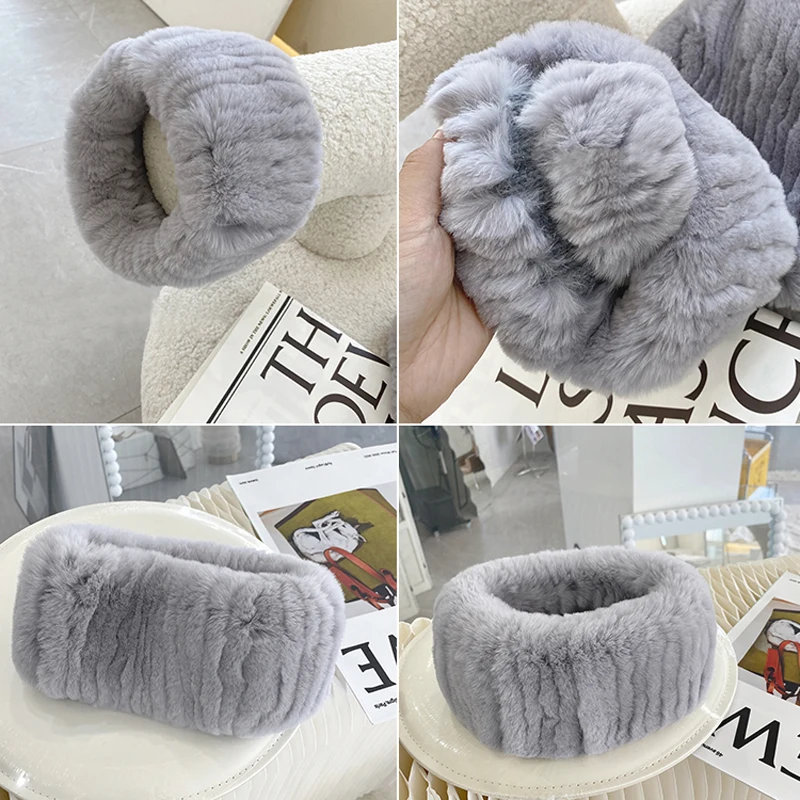 2026 Neuer Winter-Outdoor-Schal für Damen aus echtem Rex-Kaninchenfell, natürliche dicke Pelzschals, warm für Russland, 100% echtes Rex-Kaninchenfell-Stirnband – Detail 2