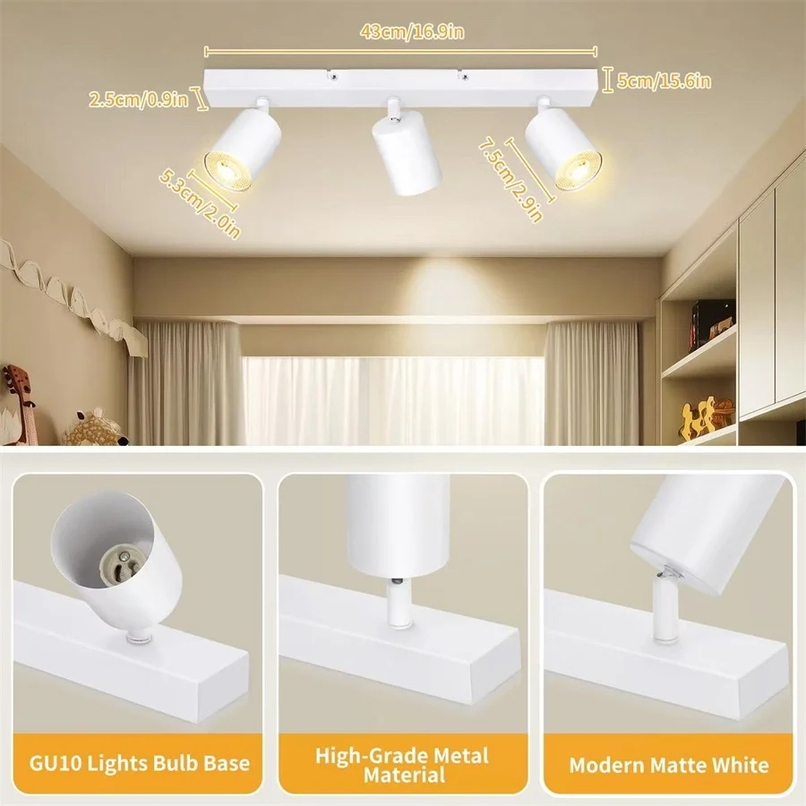3 bulbs GU10 ceiling lamp, spotlight, dedicated for living room, bedroom and kitchen, without GU10