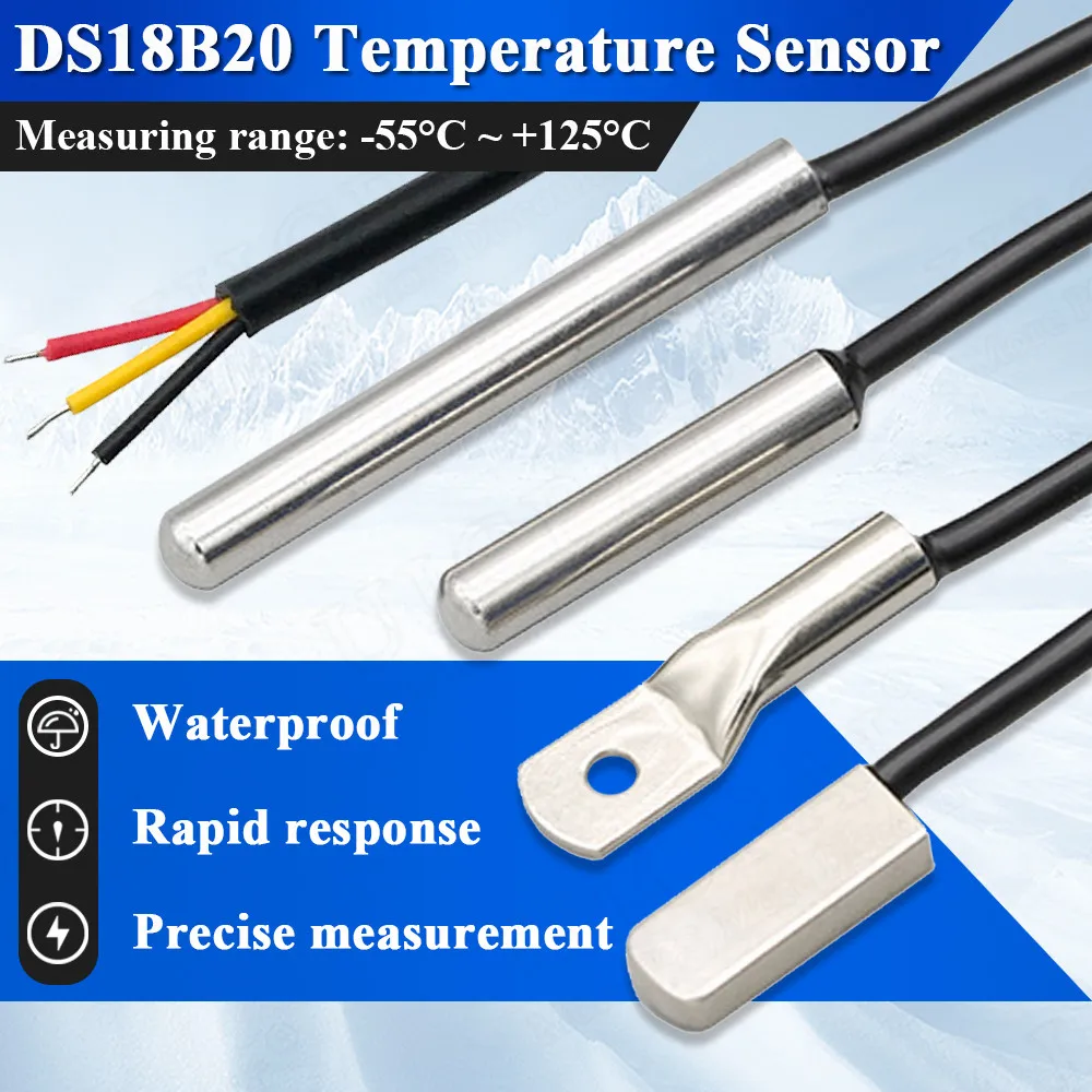 DS18B20 Temperature Sensor Probe 1M Length 304 Stainless Steel 6*30MM OD 3.0MM Waterproof Dustproof Sensors Cable