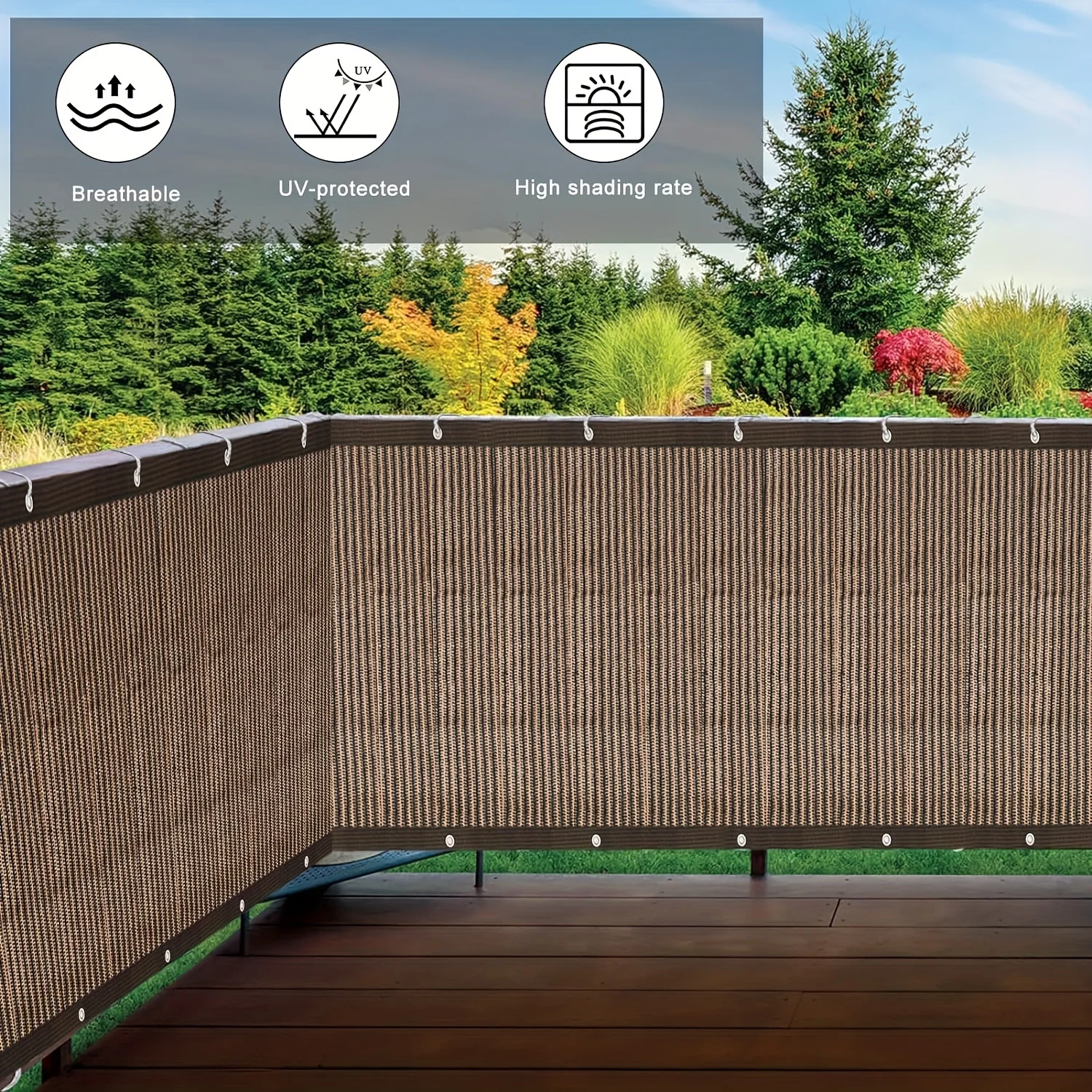 Outdoor Shade Net with Gaps, Fence Privacy Screen High-Density Polyethylene Shade Net with Copper Grommets, 90% Shading Rate, Uv-Resistant. Suitable for Garden Patios, Greenhouses, Dog Houses, Backyard Lawns, and Porches.