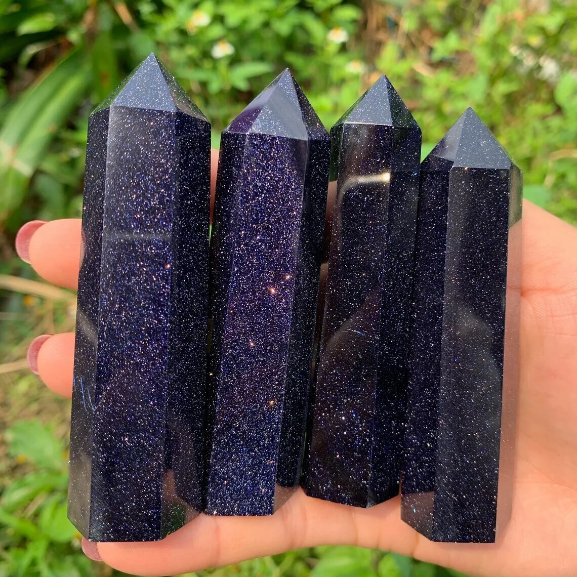 1pc  Blue Goldstone Point Obelisk Galaxy Space Crystal Tower Wand Decoration，Ideal for Home Decor