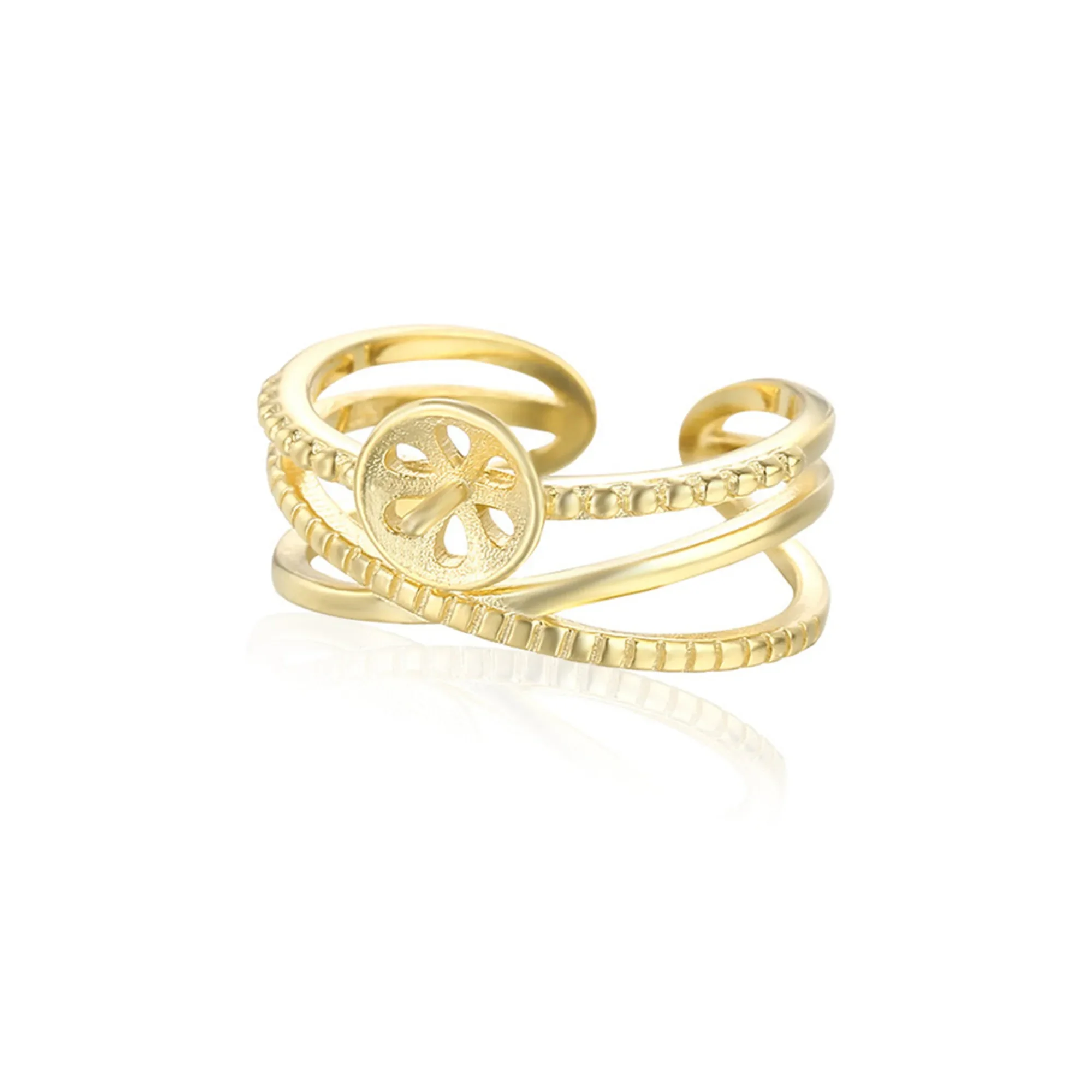 

Ring Blank for 8mm-10mm Round Beads or Pearls Gold Plated 925 Silver Ring Setting Adjustable Ring Bezel