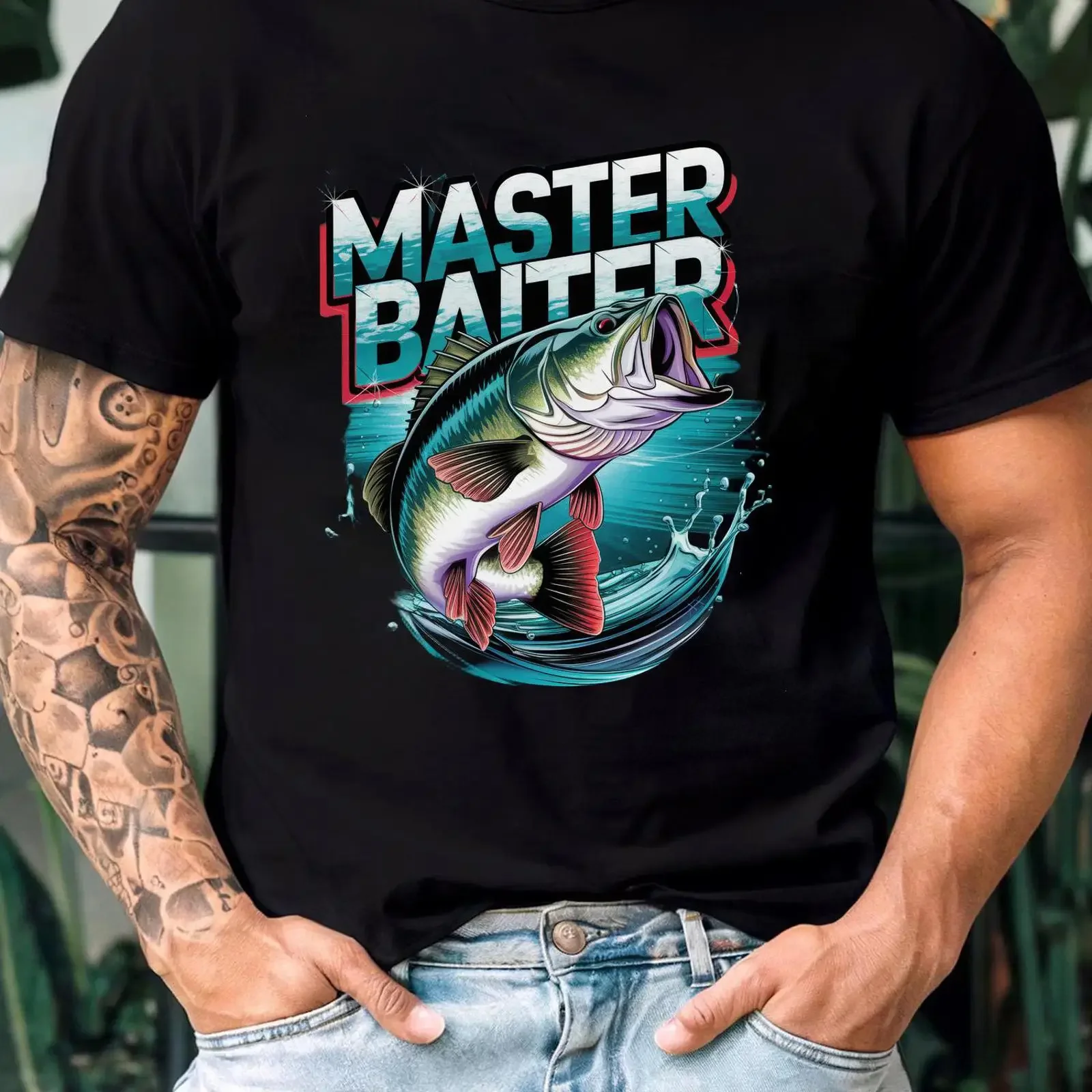 Master Baiter Fishing T Shirt for Bass Anglers Funny Fisherman  vintage Washed fashion Stylish Top For Everyday Wear Casual