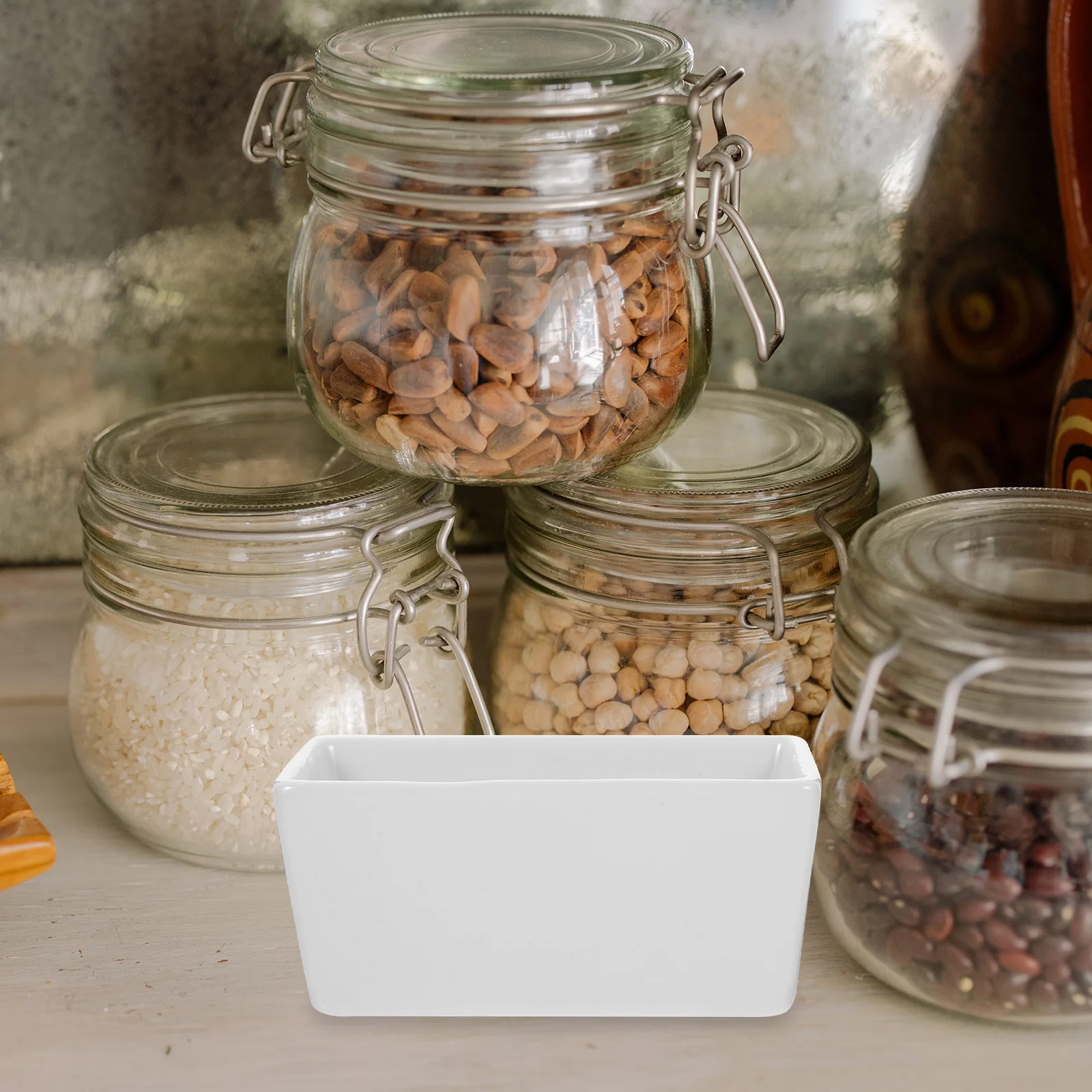 

2Pcs Sugar Bowl Ceramic Candy Jar Simple Flat Bottom Rectangular Coffee Cube Container Microwave Dishwasher Safe Kitchen Storage