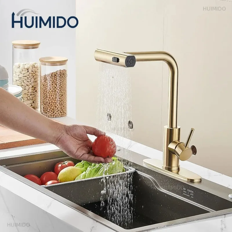 Touch Waterfall Kitchen Faucet Brushed Gold Hot Cold Pull Out Kitchen Sink Mixer Tap 3 Ways Smart Waterfall Touch on Kitchen Tap