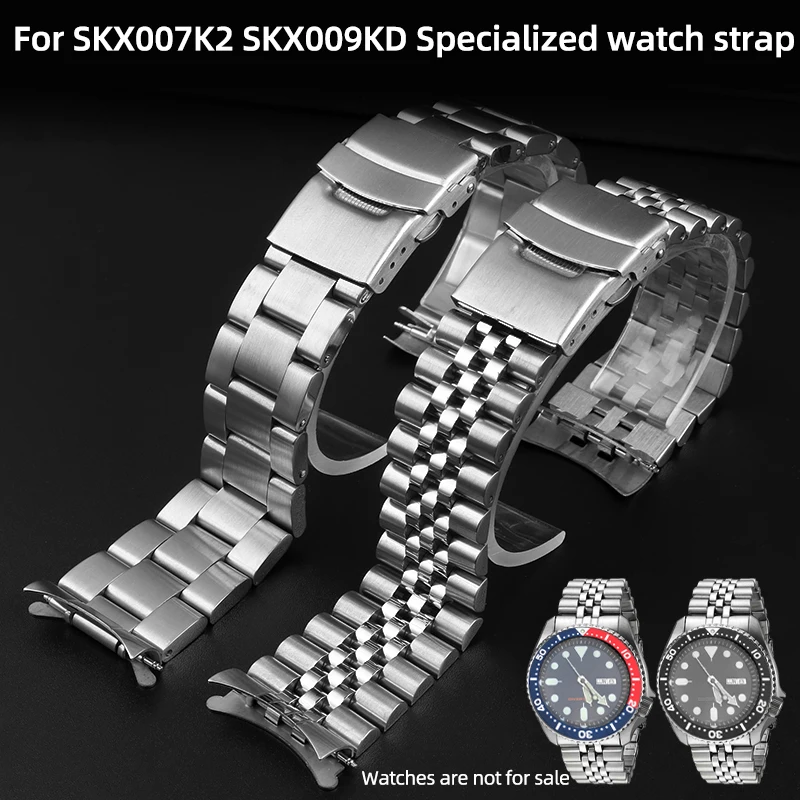 

22mm watch strap For Seiko 5 Series SKX007K2 SKX009 SRPD63K1 SRPD51K1 Special Stainless Steel Watch band Men's Curved Bracelet