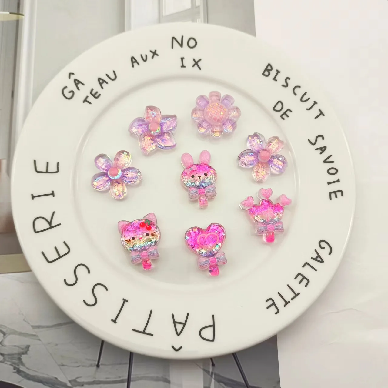 Cute Cartoon Glitter Sanrio Flower animal Flat Back Resin Cabochons Scrapbooking DIY Jewelry Craft Decoration