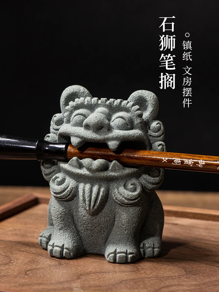 Creative Resin Stone Lion Animal Pattern Calligraphy Brush Pen Holder Rest Desk Decorative Ornaments Art Supplies