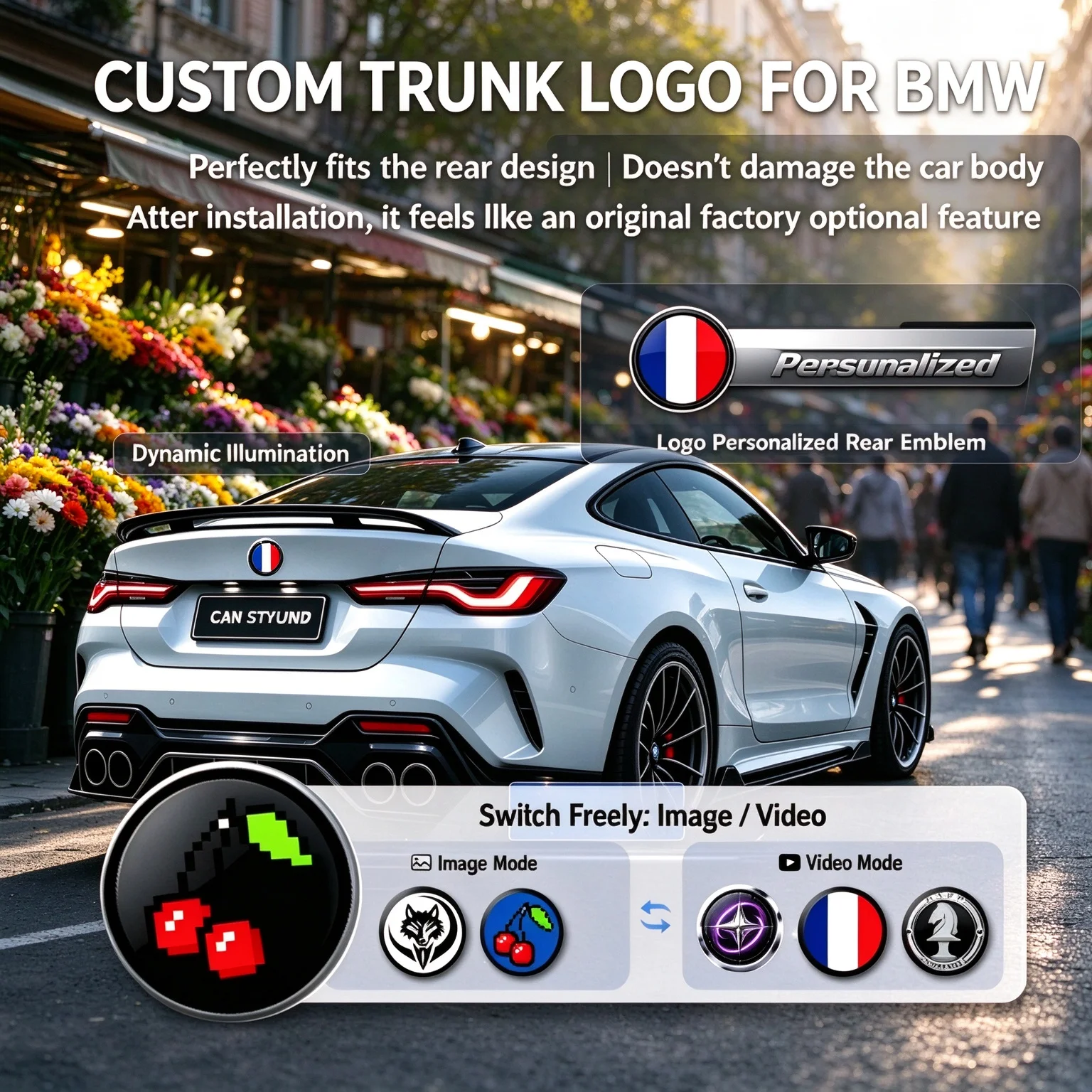 Auto parts, tools, car stickers. Ultra-thin high-definition LED waterproof dynamic vehicle logos that can be customized for BMW.