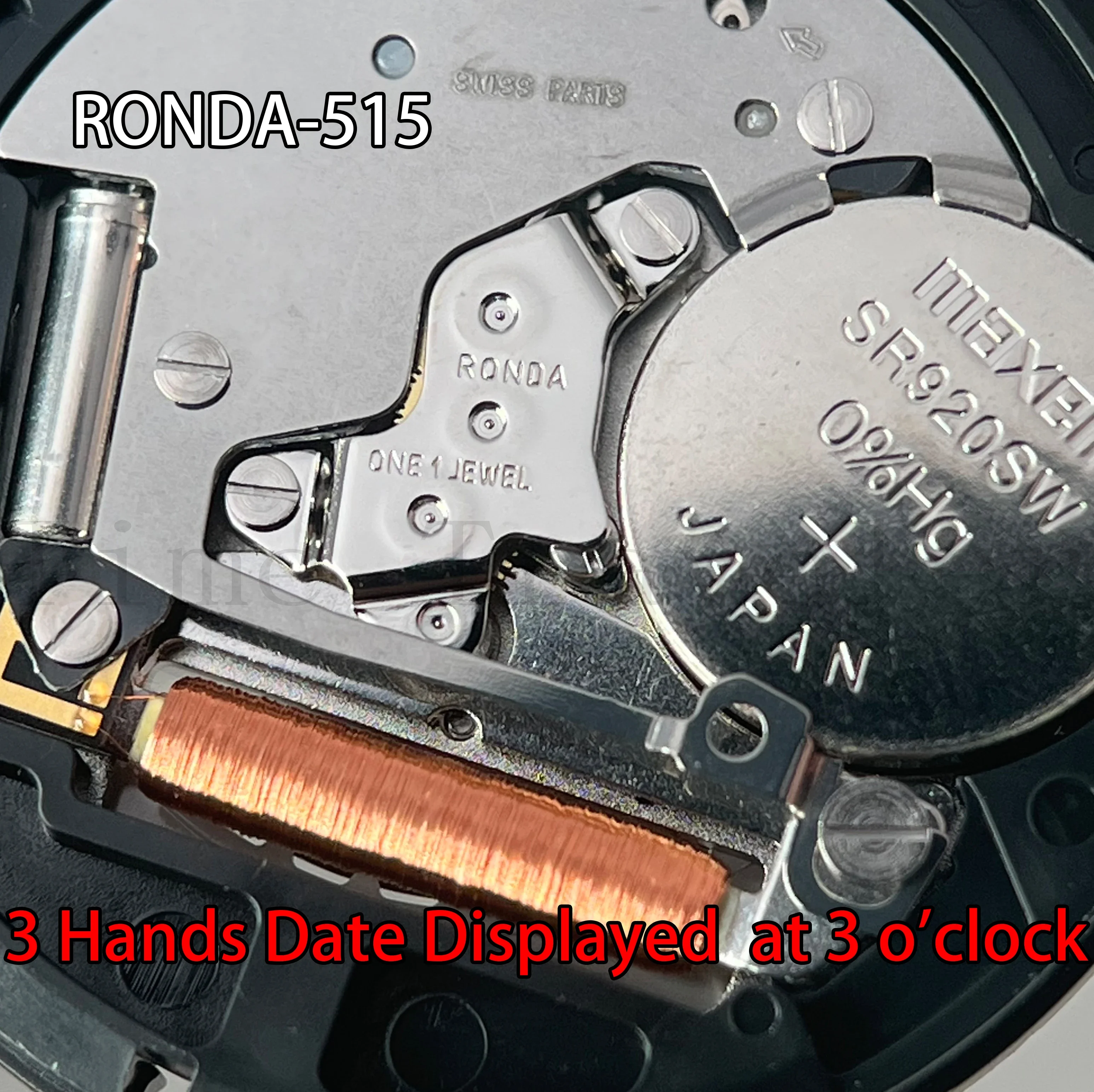 515 ruch kwarcowy RONDA RONDA-515-3 powertech rozmiar 3mm 11 ½ \'\', 25.60mm data z 3 rękami wyświetlana na godzinie 3