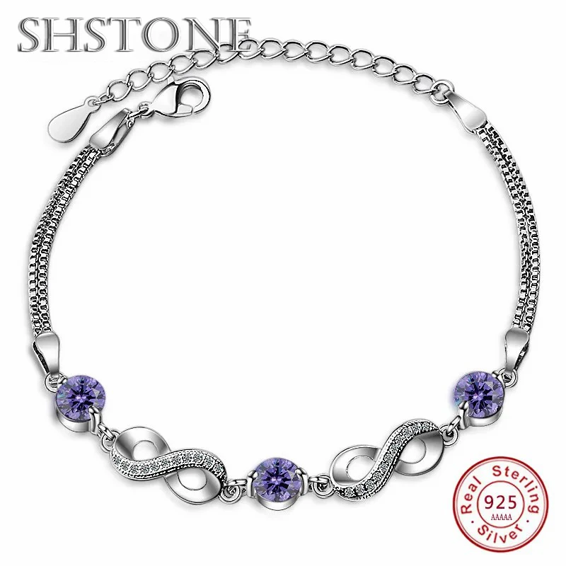 

Fashion Clear Purple Zircon Charms Sterling Silver Bracelet for Women Eternity Infinite Love Bracelet Jewelry Valentine Day Gift