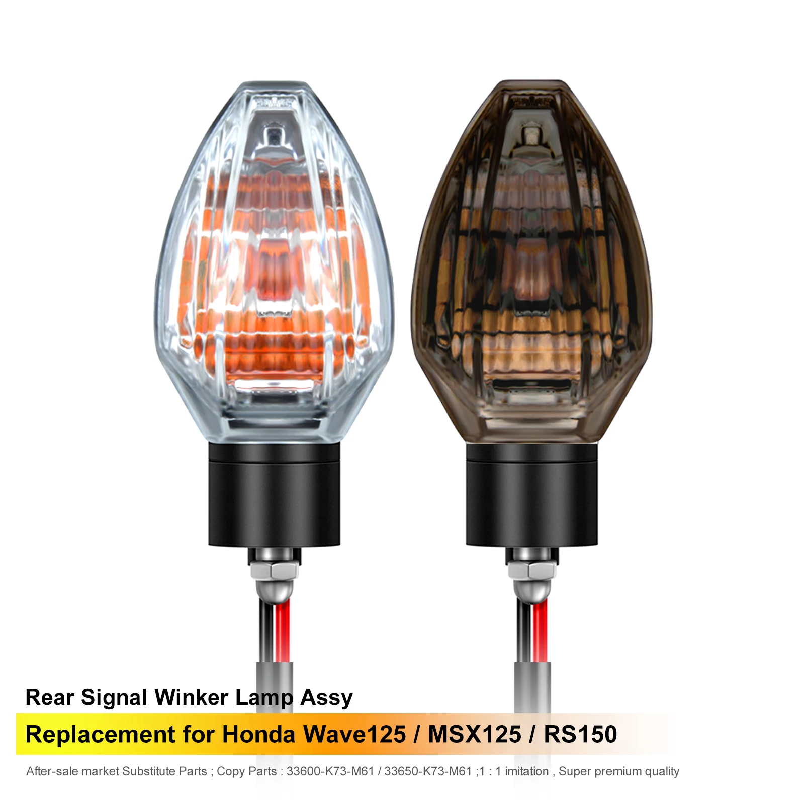 Motorcycle Rear Signal Light Rear Winker Lamp Replacement for HONDA Wave125/MSX125/RS150 OEM 33600-K73-M61 / 33650-K73-M61