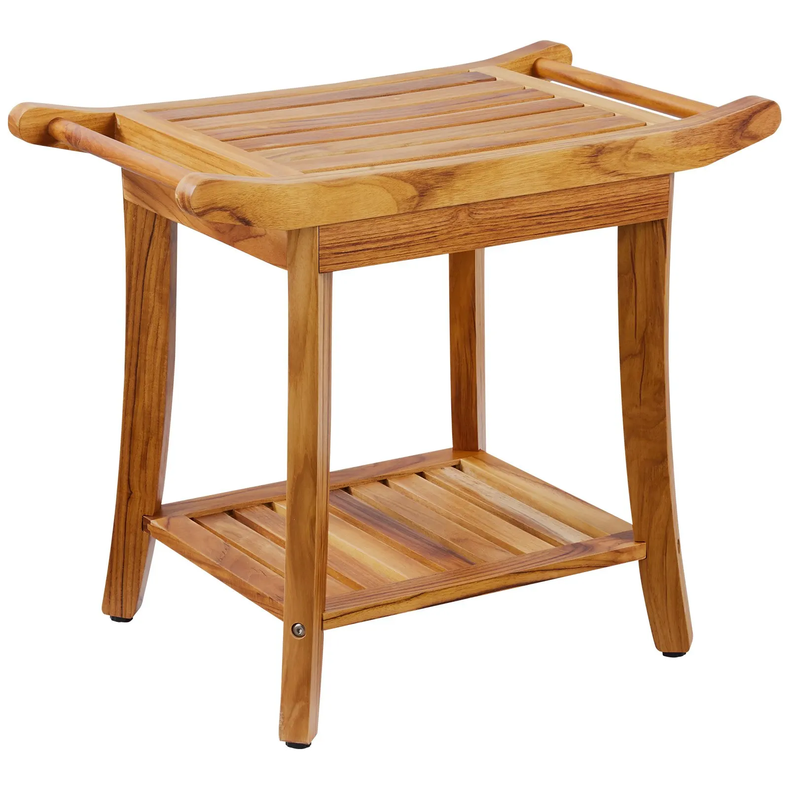 

Teak Shower Bench, 22 X 14.4 X 18.5 In, Waterproof Wood Shower Stool With Storage Shelf Handle Non-Slip Feet, 300 Lbs Maximum