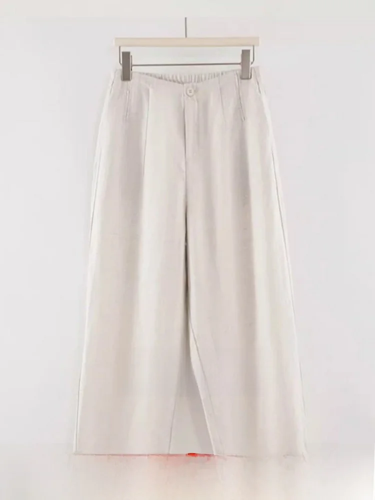 

Женские повседневные брюки из ледяного шелка с широкими штанинами, прямые, укороченные (7/8), фасона «баллон», с высокой талией, однотонные, в корейском стиле, для офиса/повседневной носки