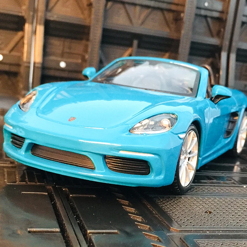 Bburago 1:24 porsche 718 liga modelo de carro ornamentos estáticos roda dianteira direção ligação brinquedo conversível porta dupla brinquedo aniversário