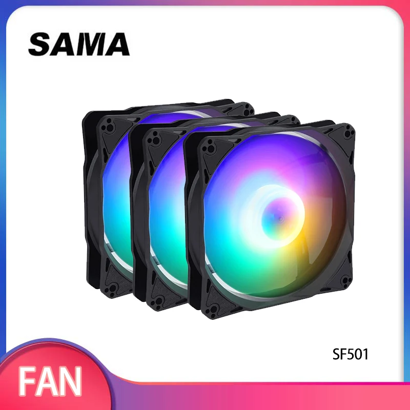 SAMA RGB Computer Case Fan With 4-pin Molex Connector 1200RPM 120mm Silent Cooling Fan for PC Cabinet Radiator for Gamer Cases