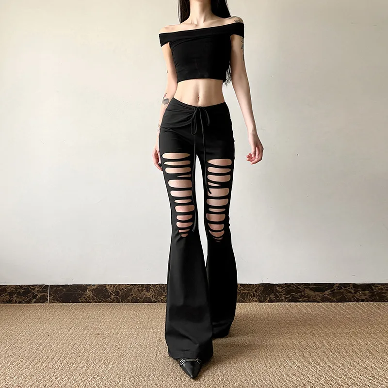 Summer Women Girl Echo V-Cut Cut-Out Bell Bottoms Pants Trousers