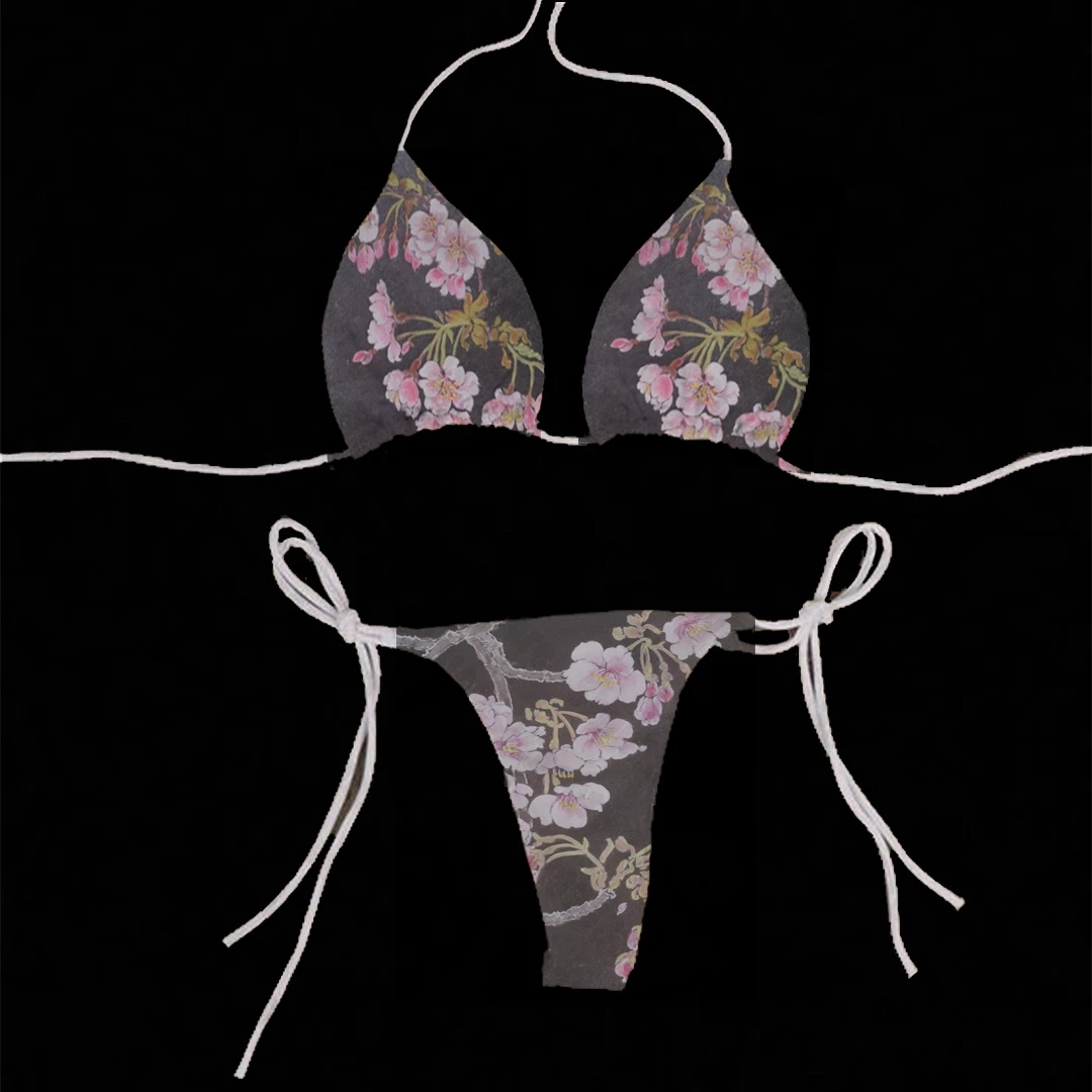 Retro Flower Pattern Sexy bikini Goth Punk Printing Sexy bikini Vintage Y2k Style Printing Summer Sexy bikini 90s Kawaii bikini