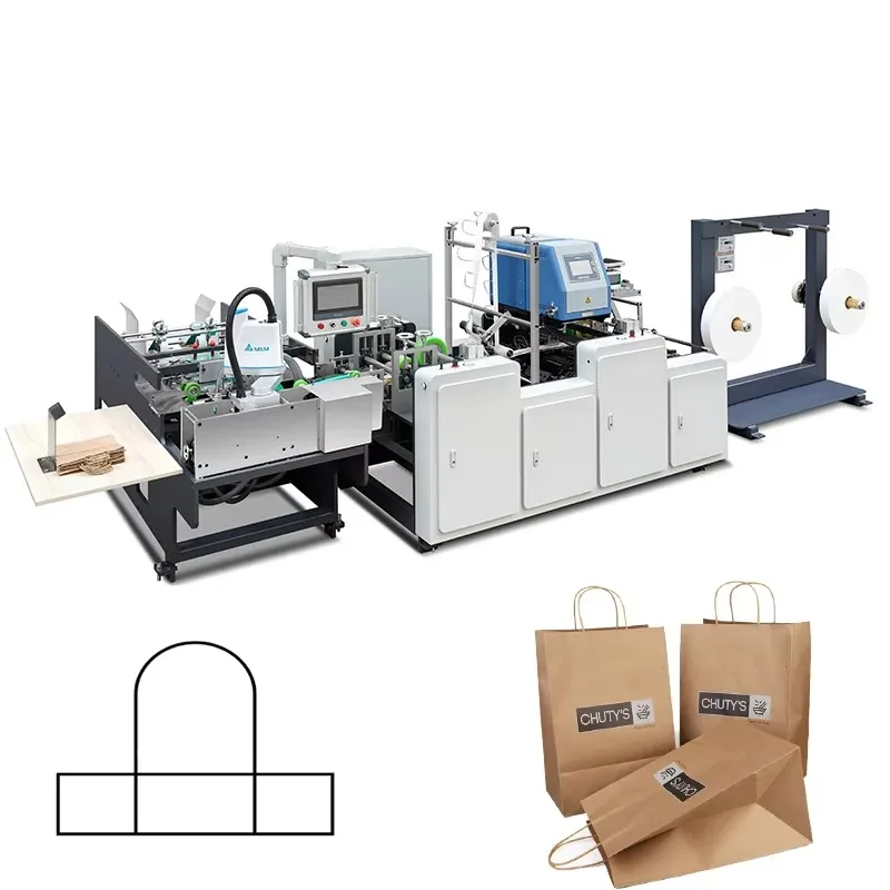 Fully Automatic Paper Bag Handle Pasting Making Machine Twisted Rope Handle 30-35pcs Min Shopping Food Bag OEM Customized
