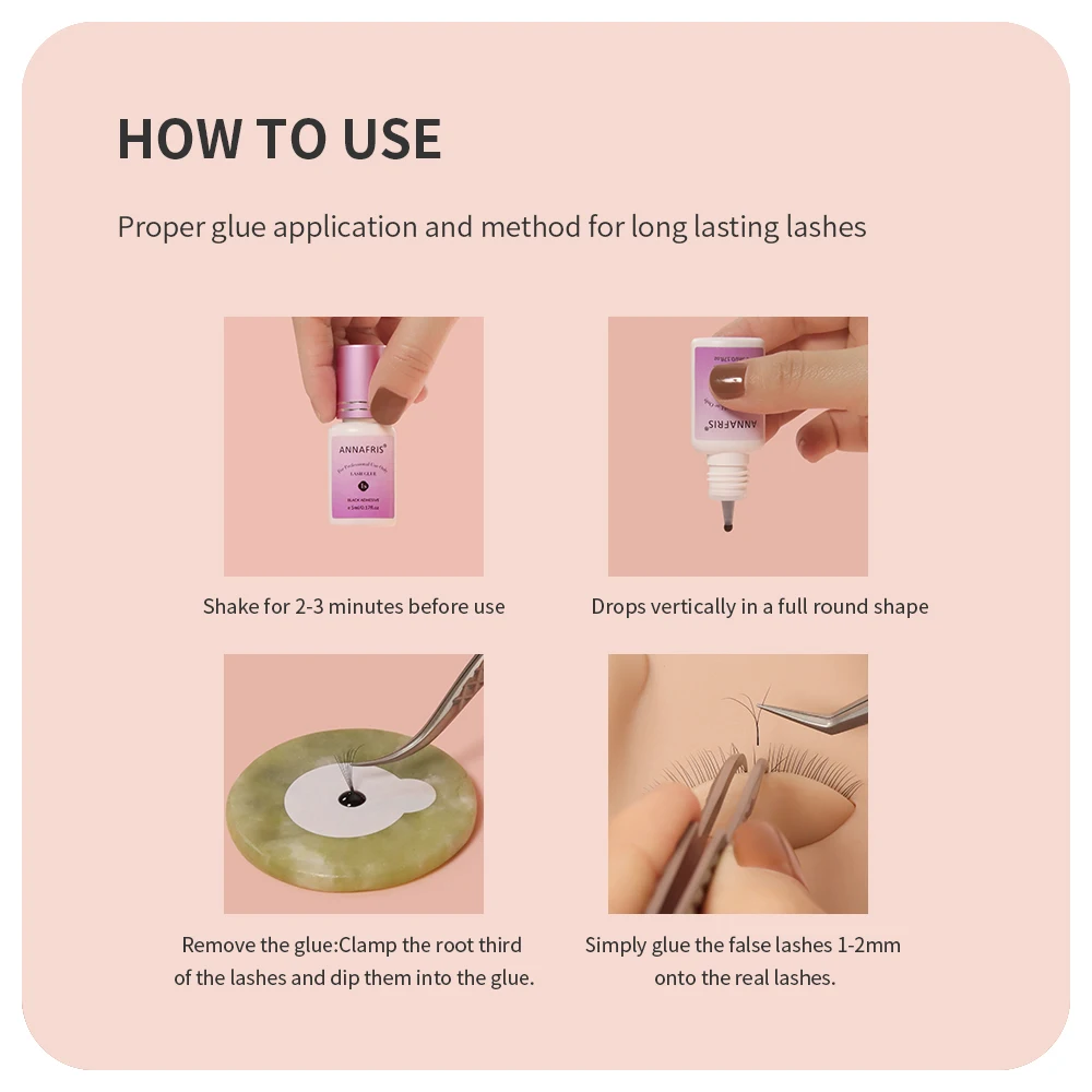 ANNAFRIS 0.5s Fast Dry Strong Eyelash Extension Glue 5ml Adhesive Retention 5-7 Weeks Non Odor False Lash Glue Makeup Tool