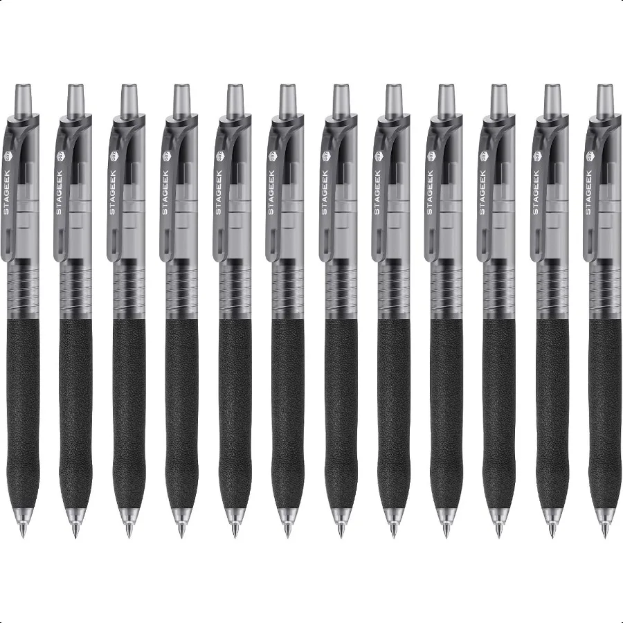 

0.5mm Gel Pens Fine Point Smooth Writing Pens 12PCS Black Ink Pens Retractable LeatherLike Black Gel Pens Busin Gel Pen for Jou