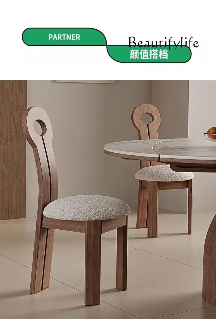 Medieval retractable rock slab round dining table  retro dual-purpose folding small apartment solid wood dining table and chairs