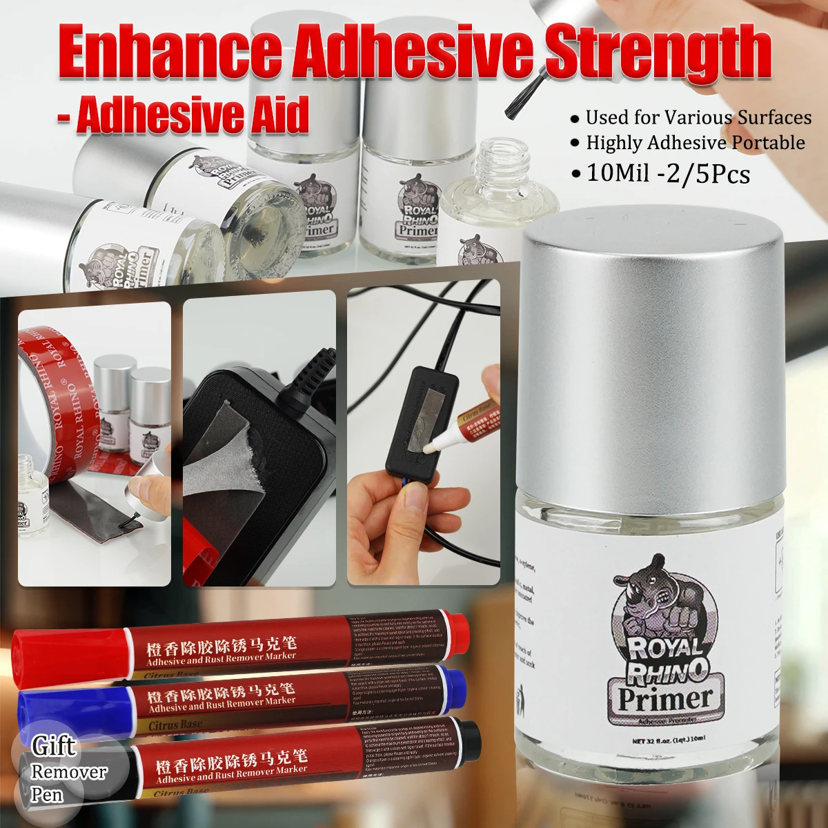 946 Strong Adhesive Accelerator Adhesive Primer 10ml Car Door Tape Packaging Application Tool 2/5 Bottle Metal Home Car Adhesive