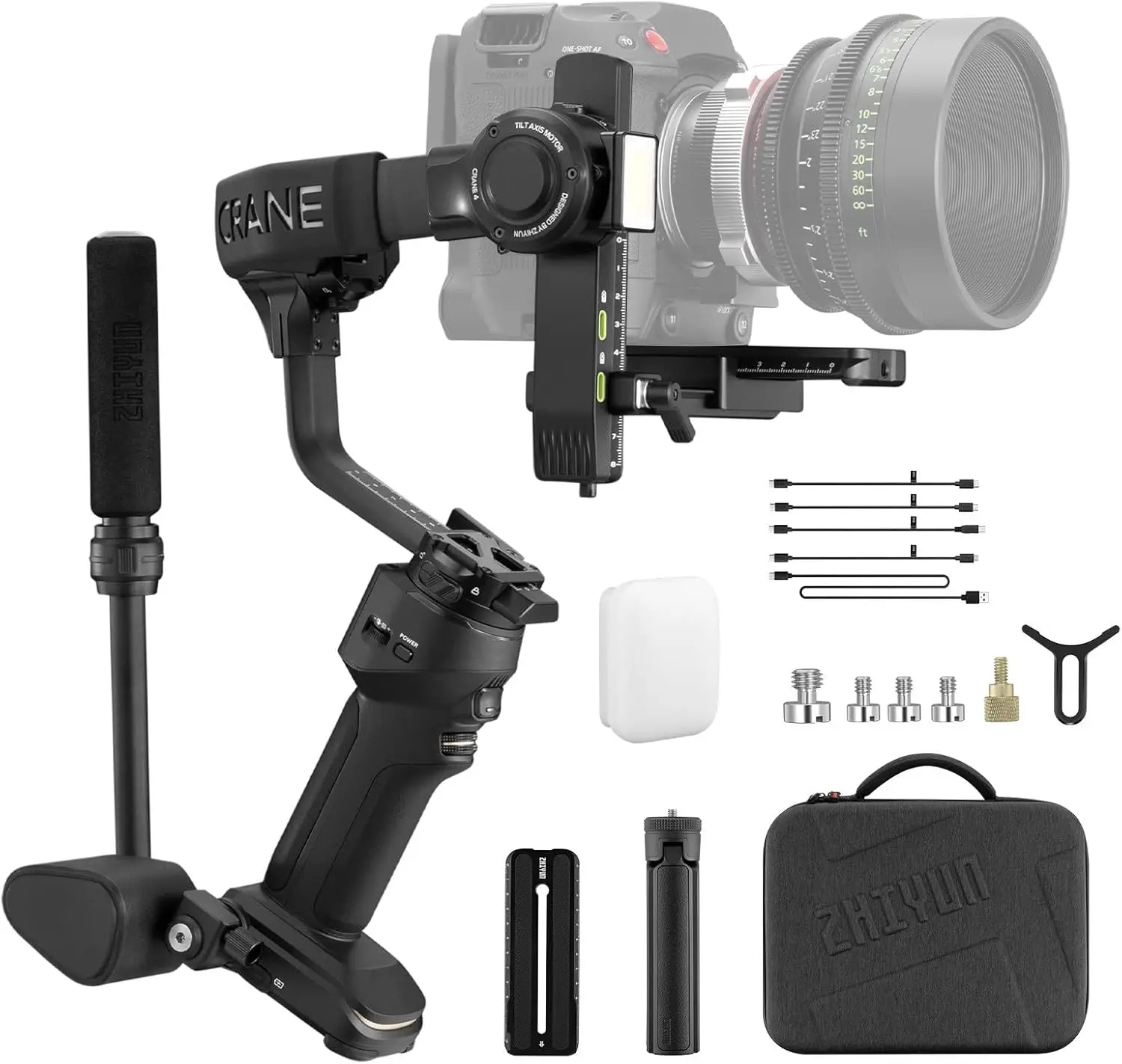 Zhiyun Crane 4 Combo W/ Wrist Rest Support And Sling Grip, Gimbal Stabilizer For Dslr Camera R Cinema Cameras Camcorder For