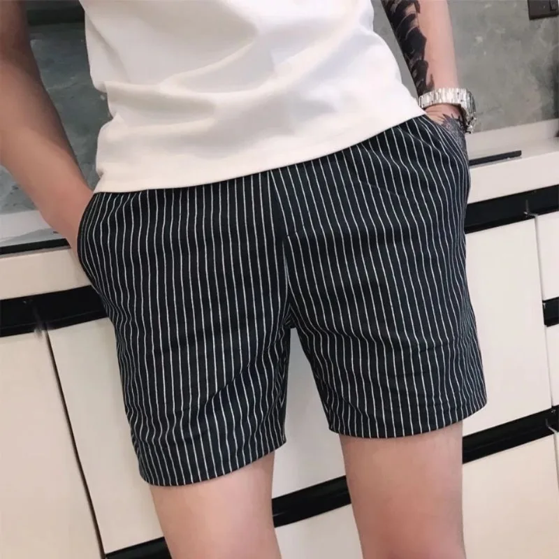 Men\'s Running Shorts Stretch Outdoor Casual Fashion Black Stripe Thin Slim Fit Wearing Big Pants Outside Sports Beach Shorts